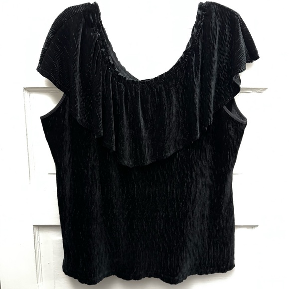 Tops - Anthropologie Black Velvet Ruffle Top Medium Off Shoulder Party Blouse
